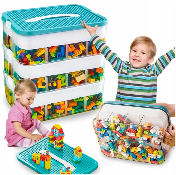 CHILDREN’S BLOCK STORAGE BOX – ORGANISER WITH COMPARTMENTS, 18L – MAKES A GREAT GIFT