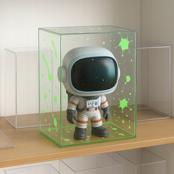 10x Transparent Protective Display Box for Figurines with a Green Effect