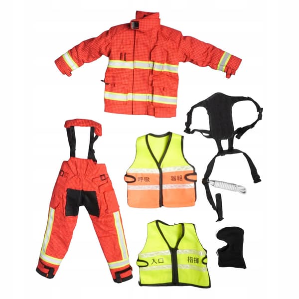 1:6 Scale Firefighter Suit Model Realistic Firefighter Costume Red Outfit