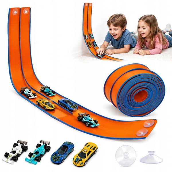 4.5M RACING TRACK SET – DOUBLE LANE, 4 CARS, REVERSE FUNCTION, SUCTION CUPS