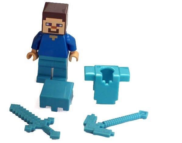 LEGO Steve minifigure – diamond armour, pickaxe, sword – Original