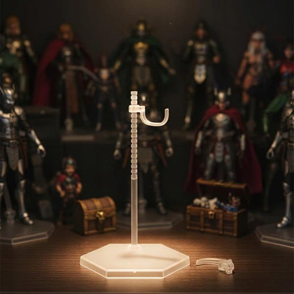 1/6 scale figure. Includes a U-bracket and C-shaped clips. Transparent, round