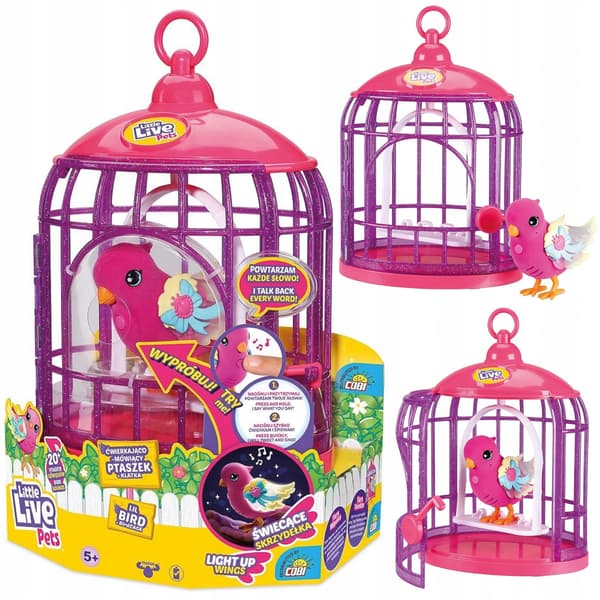 LITTLE LIVE PETS PINK BIRD IN A CAGE – INTERACTIVE, LIGHT-UP, CHIRPING