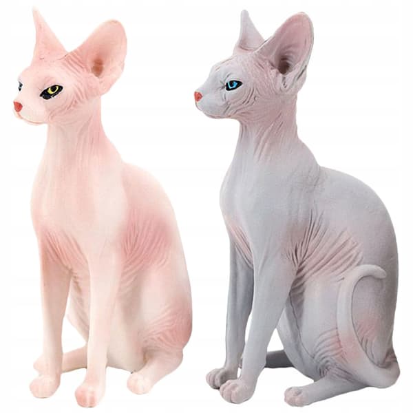 2 COLOURFUL DECORATIVE PVC CAT FIGURINES