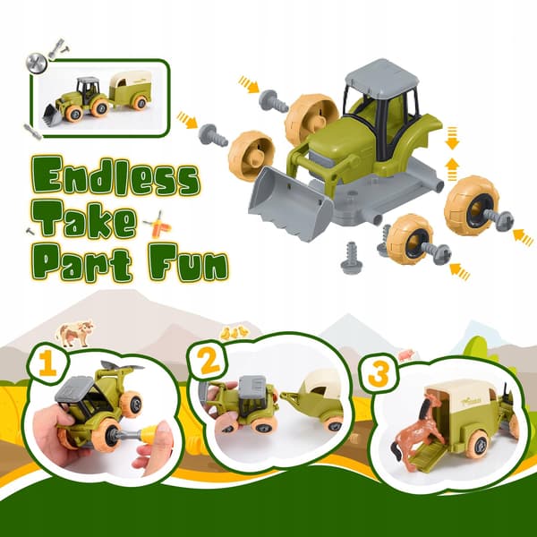 ATOPDREAM Animal Farm Model Set, Unassembled Tractor, 12 pcs