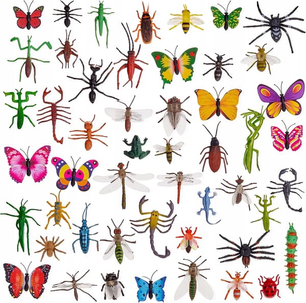 INSECT FIGURINES, WORMS AND INSECTS – 50-PIECE RUBBER SET