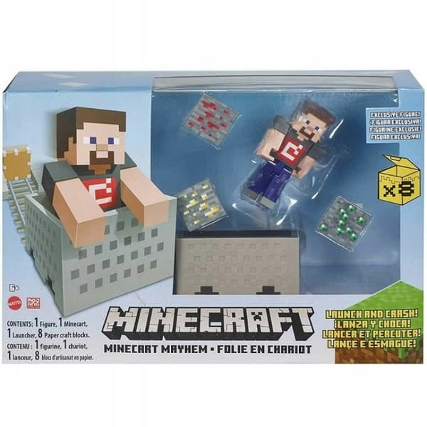 Minecraft Mayhem Minecart Steve Figurine Set