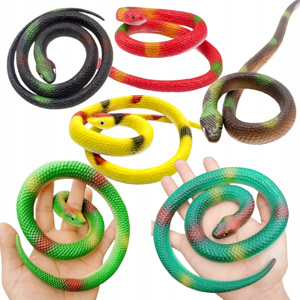 6x REALISTIC STRETCHY RUBBER SNAKE – SQUISHY TOY – PRANK GADGET