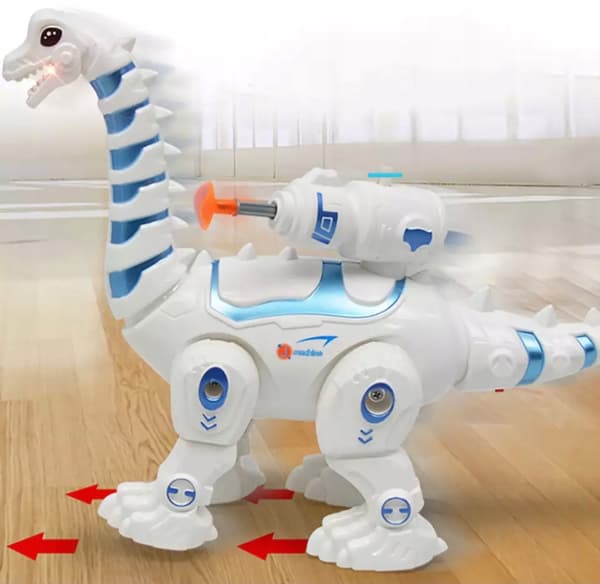 Interactive dinosaur robot toy with LED lights – large, walking and shooting