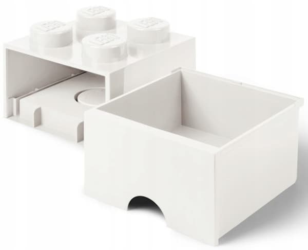 LEGO 4-Compartment Brick Storage Box with Drawer, 2x2 Container, Large White Box