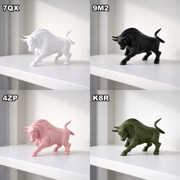 DECORATIVE BULL FIGURINE – A DYNAMIC SHELF DECORATION – AVAILABLE IN MANY COLOURS