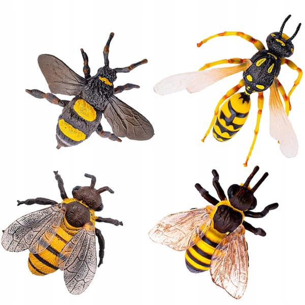 4 PLASTIC BEE FIGURINES – NATURAL BEAUTY AND LEARNING