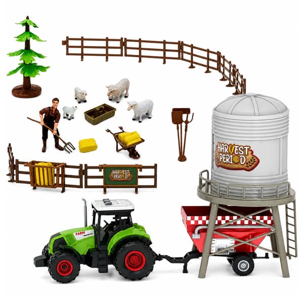 Farm Set with Tractor, Stable, Silage Silos, Animal Figures and Tools 49