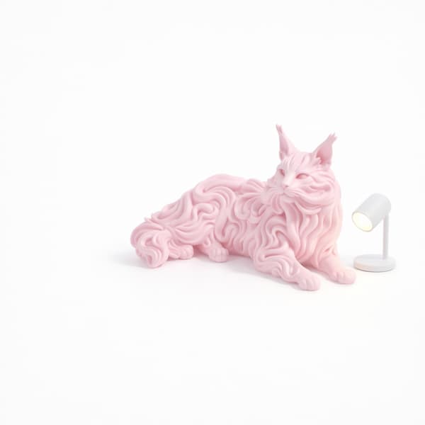 DECORATIVE FIGURINE: LYING MAINE COON CAT, OPENWORK, VARIOUS COLOURS