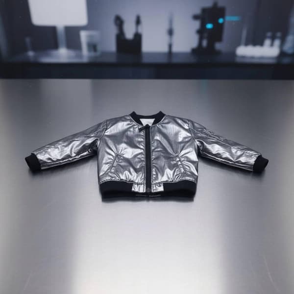Cropped jacket in 1/6 scale. Zip fastening. 12-inch silver figure jacket