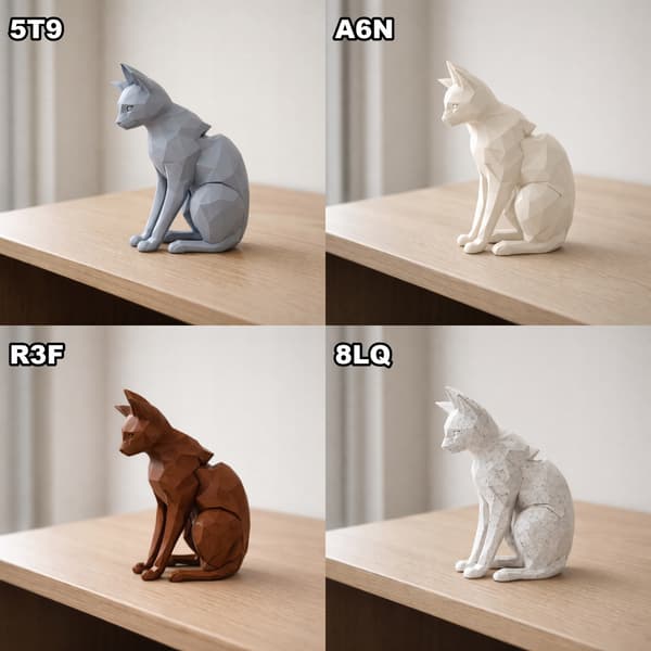DECORATIVE FIGURINE OF A SITTING CAT – ABSTRACT, MULTICOLOURED