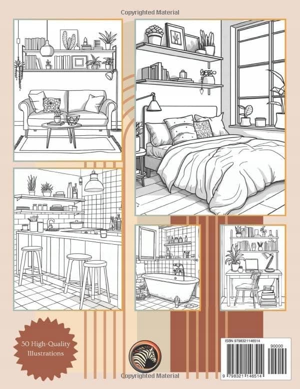 Fusion, Zebra Minimalist Interior Design Colouring Book: 50 Elegant Designs