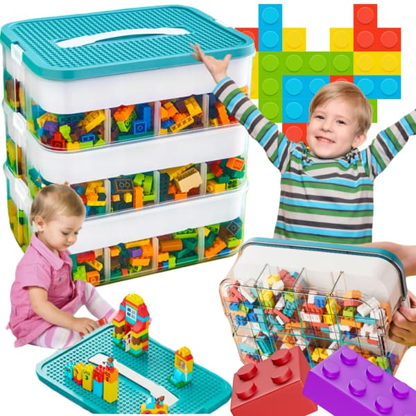 CHILDREN’S BLOCK STORAGE BOX – ORGANISER WITH COMPARTMENTS, 18L – MAKES A GREAT GIFT