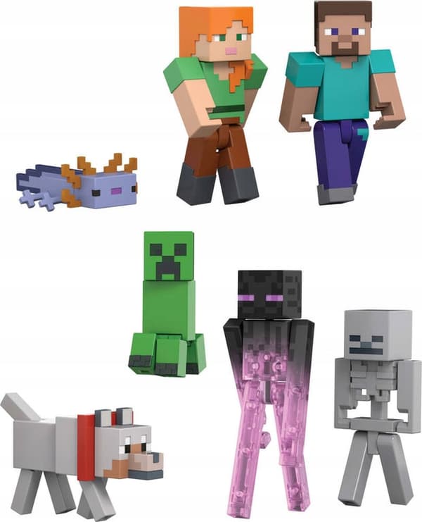 MINECRAFT EXCLUSIVE SET OF 7 FIGURES: Steve, Creeper, Enderman, Skeleton