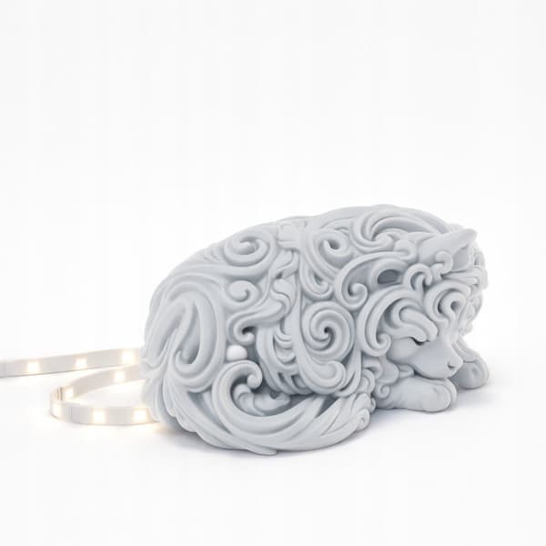 DECORATIVE FIGURINE: SLEEPING POMERANIAN, OPENWORK, VARIOUS COLOURS