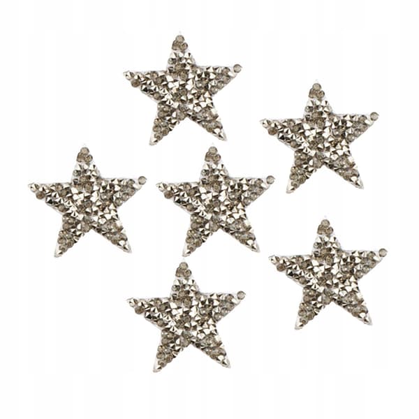 6 x 4cm Bling Star Iron-On Patches, Light Grey