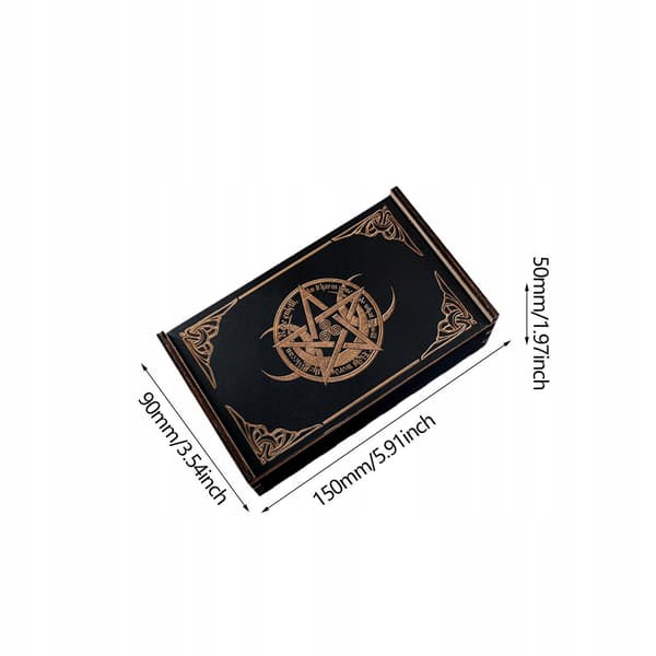 Wooden tarot box Collectors’ gift playing cards Rectangular sliding pentagram