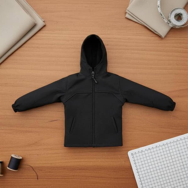 1:6 scale hooded jacket. Functional zip. 1:6 scale hunting coat. Black