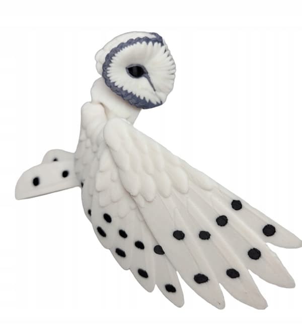 Movable Barn Owl Figurine, Articulated, 3D-Printed, Colourful, White Model