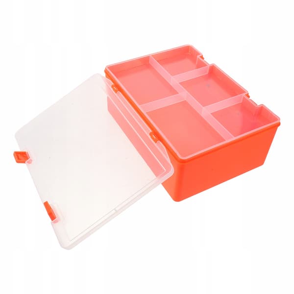 STORAGE BOX FOR BUILDING BLOCKS WITH A TRAY AND A SECURE LID THAT CLOSES WITH