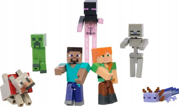 MINECRAFT EXCLUSIVE SET OF 7 FIGURES: Steve, Creeper, Enderman, Skeleton