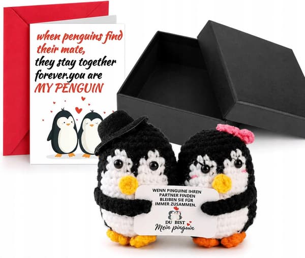 HAND-CROCHETED PENGUIN FIGURINE – ANNIVERSARY GIFT SET