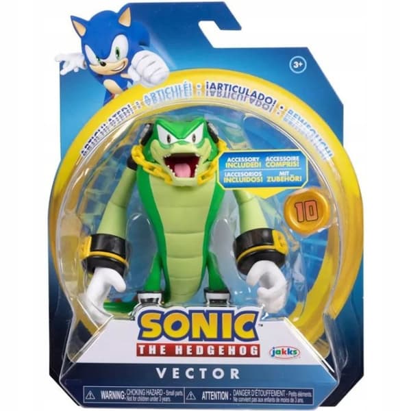 SONIC THE HEDGEHOG JAKKS PACIFIC ARTICULATED FIGURINE VECTOR + SUPER RING