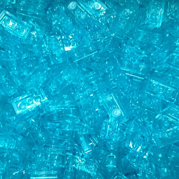 LEGO 1x2 Tile, Trans-Light Blue, 302342 3023 – 100 pieces