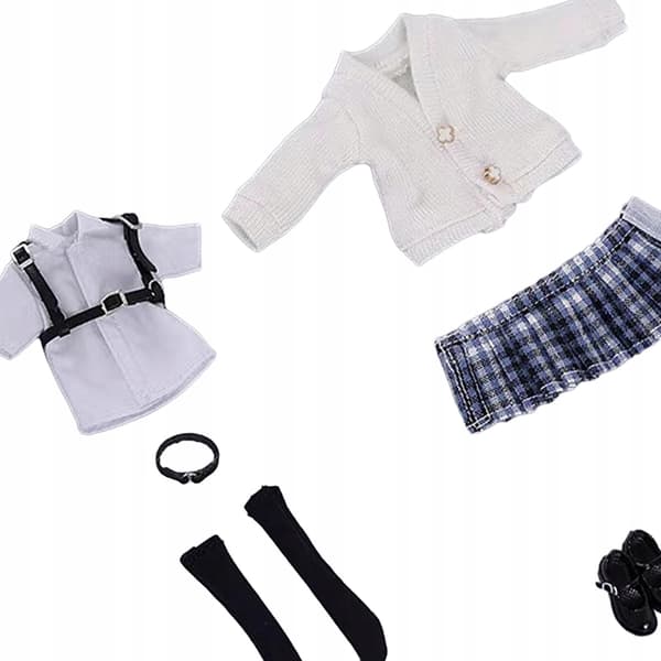 Action figure: Plain girls’ doll clothes – School uniform – Mini checked skirt