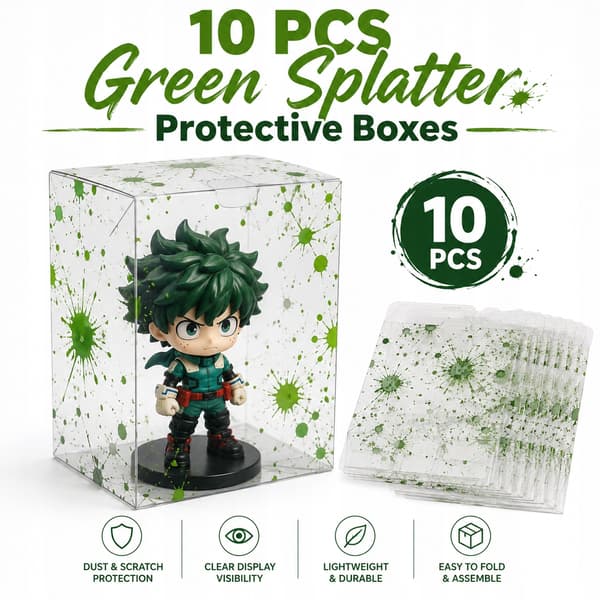 10x Transparent Protective Display Box for Figurines with a Green Effect