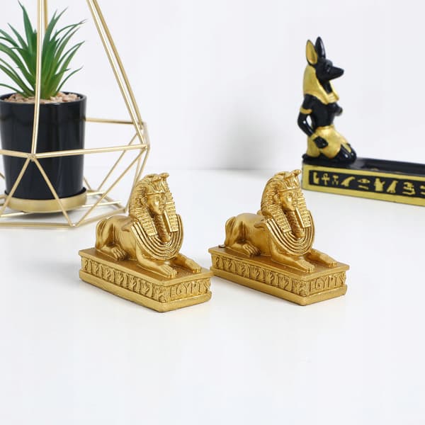 2 PCS. RESIN SPHINX FIGURINE, GOLDEN HOME DECORATION