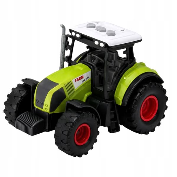 A FARM WITH A TRACTOR AND A BARN, ANIMALS