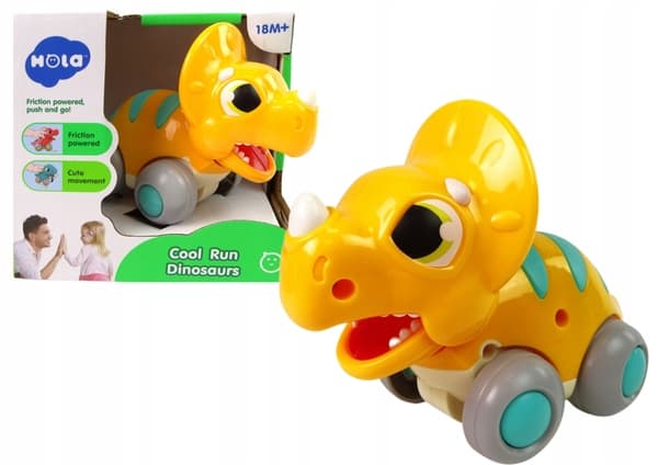 YELLOW DINOSAUR ON WHEELS FIGURINE