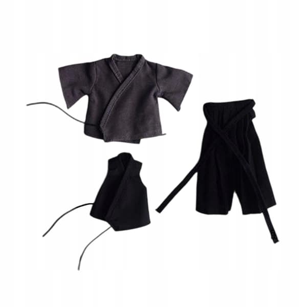 1:12 Action figure Doll’s clothes Samurai uniform, fabric, grey and black