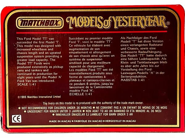 MATCHBOX-MOY No. Y21 1926 FORD TT VAN (B9)