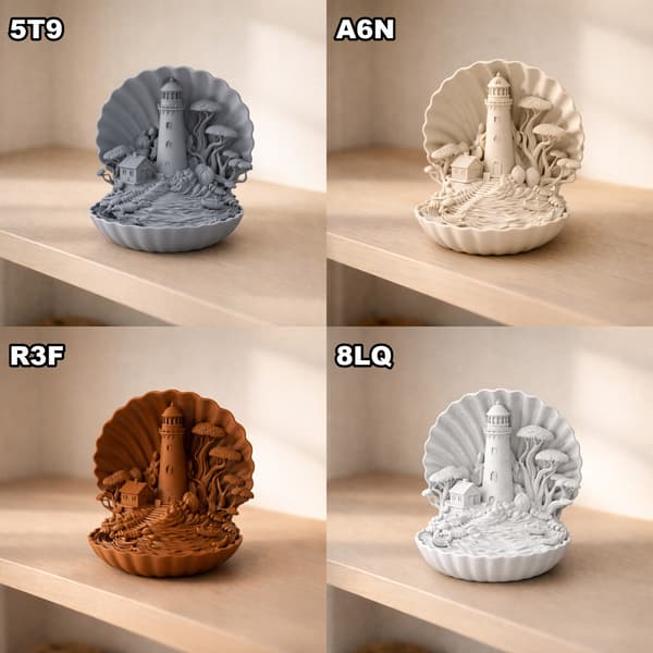 DECORATIVE SHELL FIGURINE WITH A SEA SNAIL ON A BASE – MANY COLOURS AVAILABLE