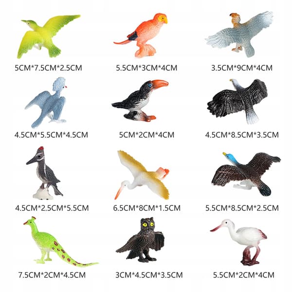 12-piece Hand-Painted Miniature Animal Figures Playset for Children – Bird (Cognitive Development)