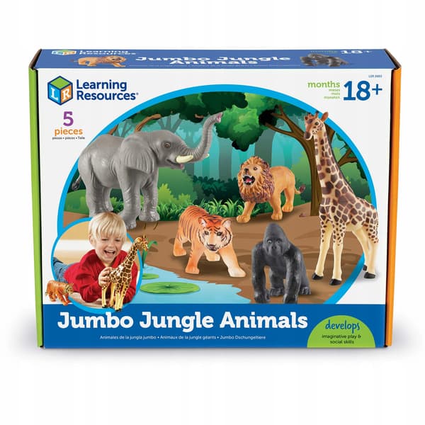 Learning Resources Set of 5 Small Figures: Giraffe, Elephant, Lion, Tiger