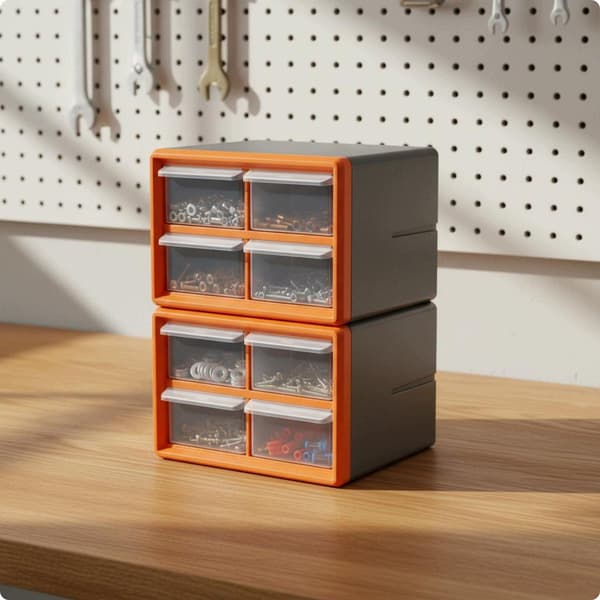 Organiser, Cabinet, Clear Drawers, Drawer, Cabinet, Stackable, 8-Grid, Orange