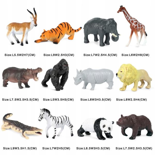 12 pieces: Animals – Jungle Figures: Antelope, Giraffe, Lion, Crocodile, Zebra