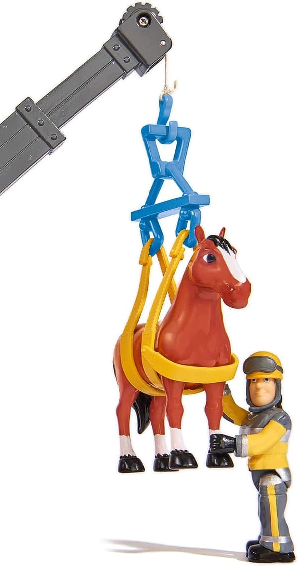SAM PHOENIX FIRE ENGINE WITH HORSE FIGURINE, LIGHT-UP CRANE, 23 CM