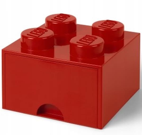 LEGO 4-Compartment Brick Storage Box with Drawer, 2x2 Container, Large Red Box