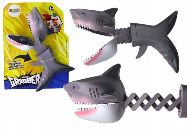INTERACTIVE SHARK TOY – PISTOL, BITE-TOY FISH, SPRING, GREY