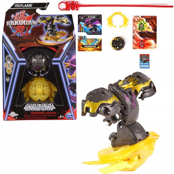 BAKUGAN SPECIAL ATTACK FLAME SPINING COLOURFUL ACTION FIGURE SET + CARDS