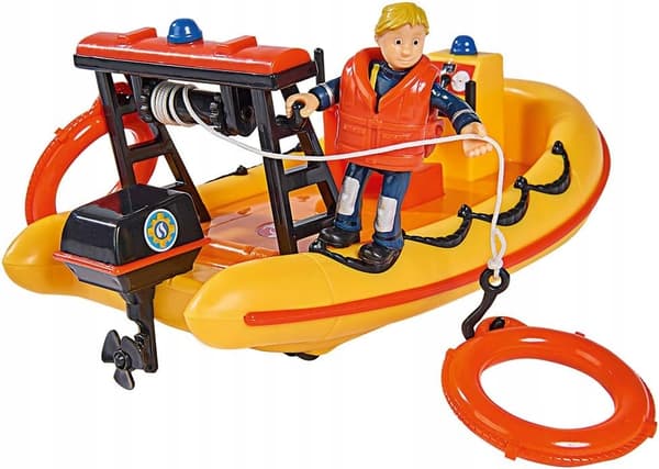 Fireman Sam Neptune boat – mechanical figurine with winch, floats, yellow – SIMBA